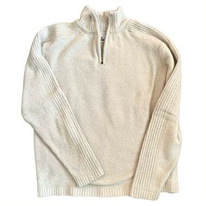 MEN’S ZIP-NECK MOCK SWEATER, SIZE LARGE, OFF-WHITE